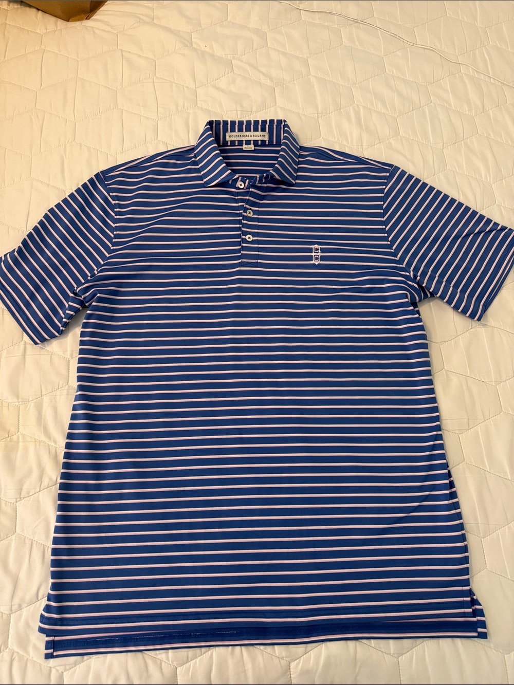 Peter Millar Navy and White Striped Performance Polo